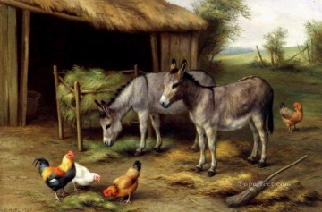 Donkeys And Poultry poultry livestock barn Edgar Hunt Oil Paintings